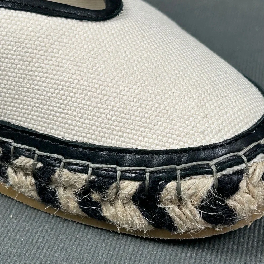 Madewell Remy Canvas Mary Jane Jute Espadrille Flats Cream Black Size 9.5